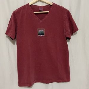 Grand Teton National Park Shirt Medium V Neck Short Sleeve 100% Cotton Vintage